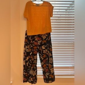 Pants and shirt ( yellow pant are M but could fit an L) and Yellow shirt is an L